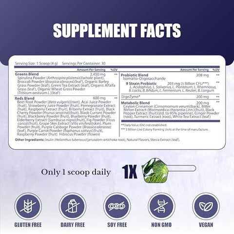 NATION HEALTH MD - Pó Superfood Greens – Suplemento em Pó Verde com Spirulina e Probióticos | Marca: Greens