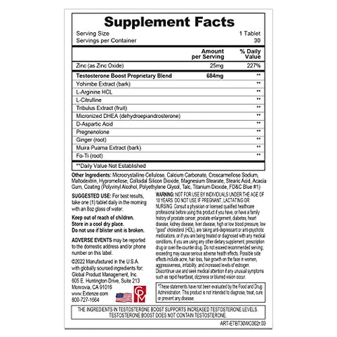 ExtenZe - Testosterone Boost 30ct – Aumente sua Testosterona Naturalmente | Marca Líder em Suplementos