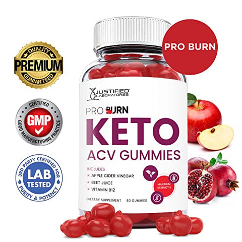 2 Pack Pro Burn Keto ACV Gummies 1000MG com Suco de Romã, Beterraba e Vitamina B12 – 120 Gummys - Justified Laboratories