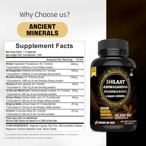 JMJF - Cápsulas de Shilajit do Himalaia com Ácido Fúlvico – 60 unidades, 100% Natural e Potente