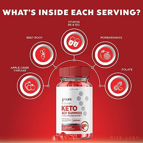 rize labs - FitLife Keto Gummies – Gomitas Fit Life Keto ACV Avançado para Perda de Peso com Vinagre de Maçã Suplemento Extra Forte para Gordura Abdominal (60 Gummies)