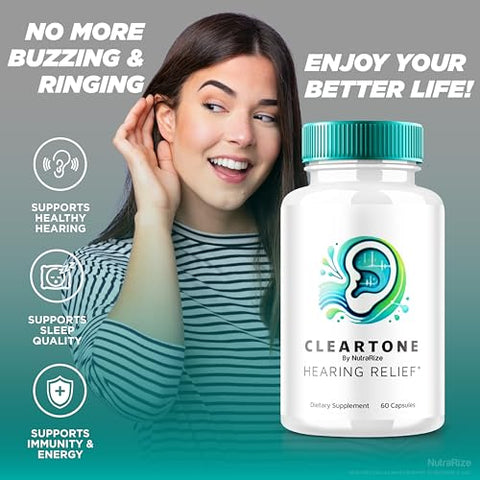 NutraRize - ClearTone Tinnitus – 2 Pacotes de Cápsulas para Audição – Saúde Geral do Ouvido – Suporte Auditivo Oficial – ClearTones Review (120 Cápsulas)