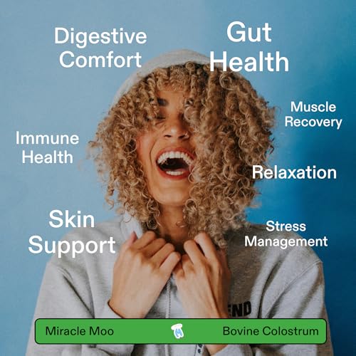Miracle Moo - Suplemento de Colostro para Saúde Intestinal, Crescimento Capilar, Beleza e Suporte Imunológico – Pó Bovino de Pasto Fácil de Misturar – Maior IgG Plus ImmunoLin, Sem Sabor (30 Porções)