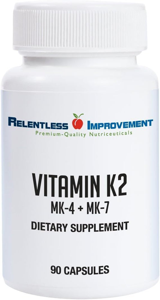 Relentless Improvement - Vitamina K2 MK4 Plus MK7 Vegana Naturalmente-Derivada Cápsulas Vegetais 90 Unidades