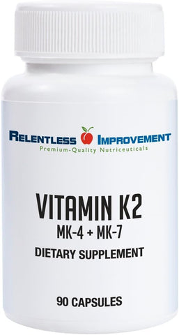 Relentless Improvement - Vitamina K2 MK4 Plus MK7 Vegana Naturalmente-Derivada Cápsulas Vegetais 90 Unidades