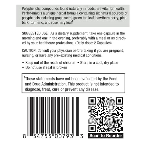 Perfor-Max: 60 Cápsulas – Fórmula Herbal Super Poderosa com 6 Fontes de Polifenóis | Produto de Saúde e Bem-Estar - Rawleigh