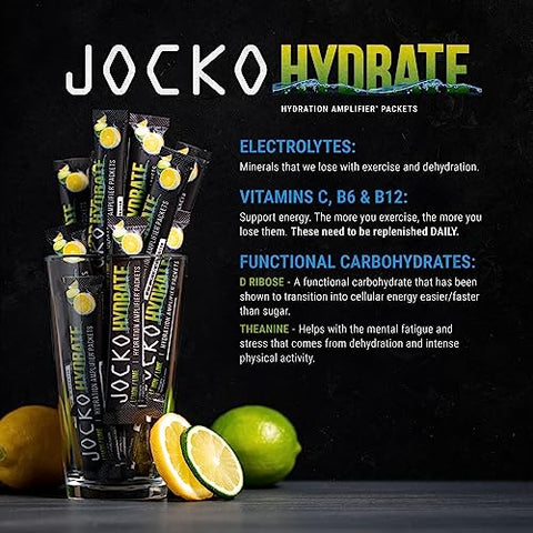 Hydrate – Pacotes de Pó de Eletrólitos Sem Açúcar – Amplificador de Hidratação para Recuperação e Desidratação - Jocko Fuel