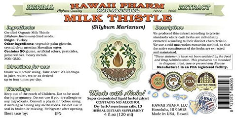 Extrato Líquido de Cardo Mariano Sem Álcool, Orgânico (Silybum marianum) Glicerito de Semente Seca, Suplemento Herbal Natural, Hawaii Pharm, EUA 120 ml