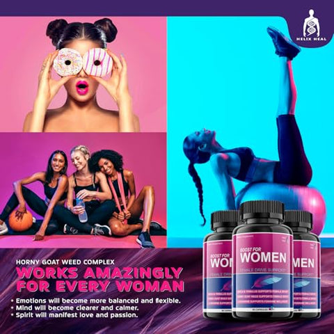 Helix Heal - Potente Estimulante de Libido Feminino – Suplemento para Mulheres com Ação Rápida – Hornygoatweed, Maca, Tribulus Terrestris e Ginseng – 60 cápsulas