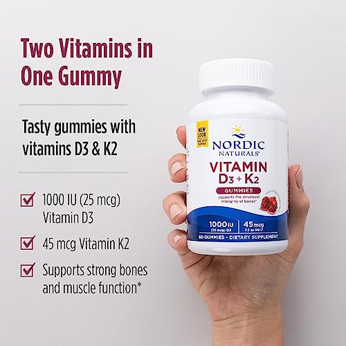 Gummies Vitamina D3 K2, Romã – 60 Gummies – 1000 UI Vitamina D3 45 mcg Vitamina K2 – Sabor Delicioso – Saúde Óssea, Promove Função Muscular Saudável - Nordic Naturals