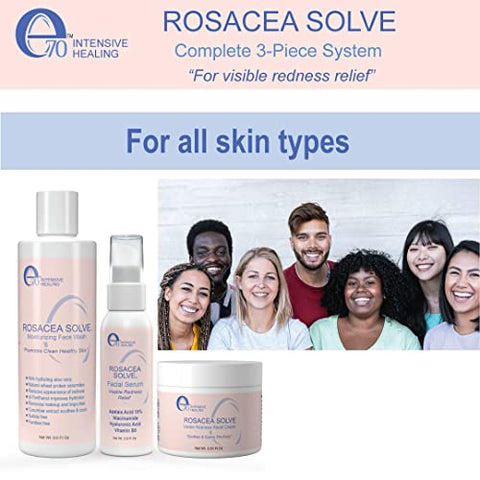 e70 - Conjunto Rosacea Solve – Creme, Soro e Sabonete Facial Hidratante – Ingredientes Benéficos como Aloe Vera, Ácido Hialurônico, Niacinamida e Óleo de Coco