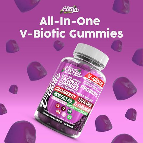 Clean Nutraceuticals - Gomas Vaginais Probióticas para Mulheres com Cranberry, Uva Ursi, Cavalinha, D-Manose, Prebióticos