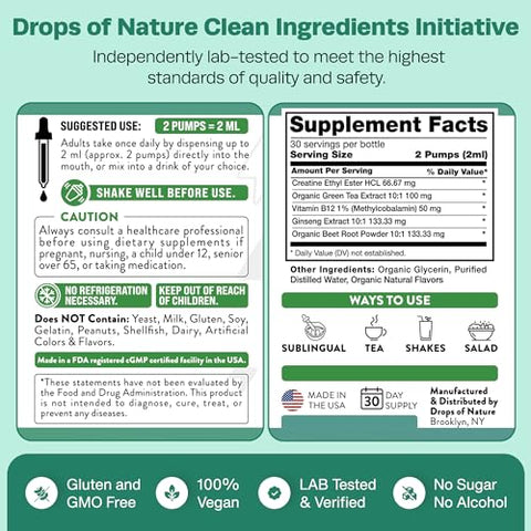 Drops Of Nature - Gotas de Creatina Monohidratada e Vitamina B12 – Com Pó de Beterraba e Chá Verde Orgânico | Marca: [Nome da Marca]