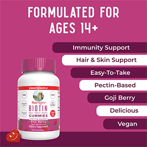 Biotina | Sem Açúcar | 2 Meses de Fornecimento | Gomas de Biotina | Vitaminas de Biotina para Cabelo e Pele - MaryRuth Organics