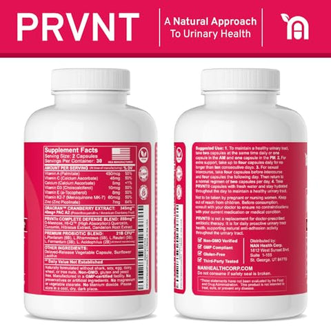 PRVNT - 40mg PAC + D-Manose e Probióticos | Suplemento de Cranberry Mais Poderoso para a Saúde do Trato Urinário | Cápsulas de Cranberry para Mulheres