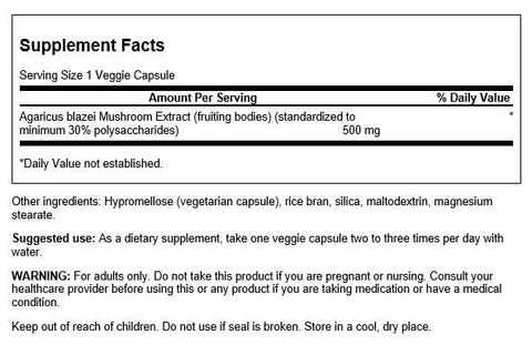 Extrato de Cogumelo Agaricus Blazei 500mg 90 Cápsulas Vegetais (2 Pacotes) - Swanson
