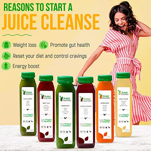 3 Day Juice Cleanse Raw Fountain – Detox Natural Líquido, Dietas de Suco, Sucos de Frutas e Vegetais, Energizante e Saboroso, 18 Garrafas 350ml, 3 Gengibre