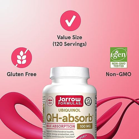 QH-Absorb: Suplemento Ubiquinol 100 mg para Função Cardiovascular Saudável – 120 Softgels (120 Dias) - Jarrow Formulas