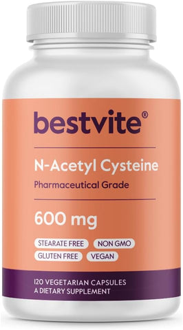 N-Acetyl Cysteine 600mg (NAC) – 120 Cápsulas Vegetarianas – Sem Estearatos – Vegano – Sem Preenchedores – Sem Sílica – Sem Gelatina – Livre de Glúten – Não Transgênico - BESTVITE