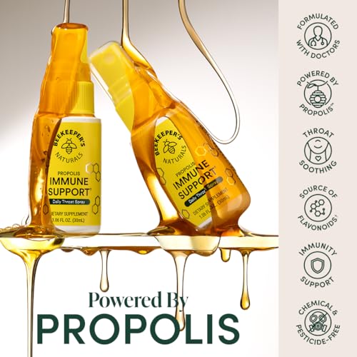 Beekeeper's Naturals - Spray de Garganta de Própolis Beekeeper’s Naturals – 95% Extrato de Própolis de Abelha, Suporte Natural ao Sistema Imunológico
