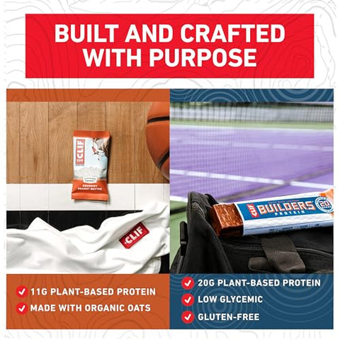 CLIF BUILDER'S - CLIF BAR e CLIF Builders – Pack Sortido – Amendoim Crocante e Manteiga de Amendoim com Chocolate – Barras Energéticas e Barras de Proteína – Não-OGM – Baseado em Plantas – 68g (14 Unidades)