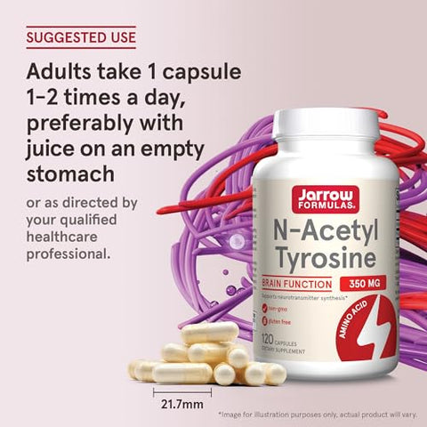 N-Acetyl Tyrosine 350 mg – Suporte Cerebral com Vitamina B6 – 120 Cápsulas - Jarrow Formulas