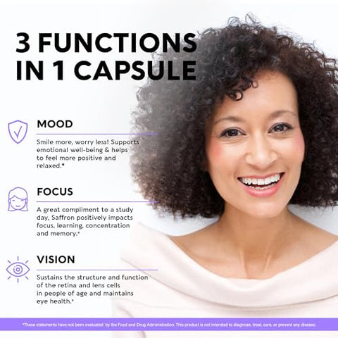 NUTRAHARMONY - Suplementos Naturais de Açafrão – Extrato Puro de Açafrão 88,5 mg – Fabricado nos EUA – Suporte para Humor, Foco, Visão e Energia – Saúde Ocular para Mulheres