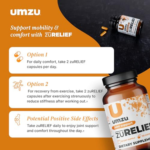 zuRELIEF – Suplemento de Curcumina de Açafrão-da-terra | Conforto Articular com 7 Ingredientes Naturais – Bromelina, Boswellia | 60 cápsulas - UMZU