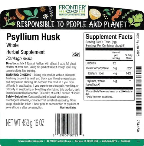 Frontier Natural Foods - Psyllium Seed Husk, Whole – Benefícios para a Saúde – 100% Natural – 250g