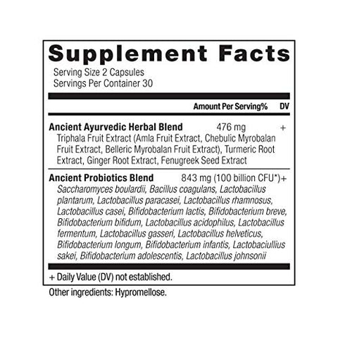 Probióticos Ancient Nutrition: Ultimate 100 Bilhões UFC*/Porção, Suporte Digestivo e Imunológico, Livre de Glúten, Mistura de Superfoods Antigos, 60 Cápsulas