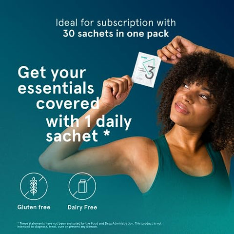 P3 Health Essentials – Multivitaminas para Homens e Mulheres – 30 Porções – Ômega 3, Vitamina D, Magnésio, Zinco – Multi-Nutriente para Cérebro e Energia - Puori