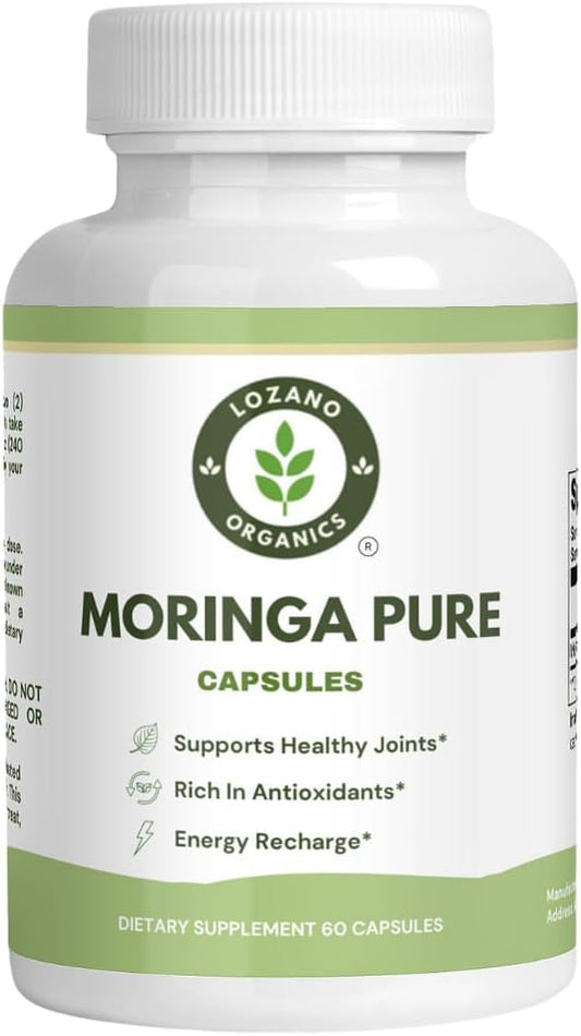 Lozano Organics - Cápsulas de Moringa em Pó – 800mg de Puro Pó de Moringa Rico em Nutrientes – Um Superalimento Verde Antioxidante Natural – Suporta Energia, Saúde da Pele, Saúde Intestinal – c/Vitaminas Essenciais