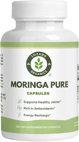 Lozano Organics - Cápsulas de Moringa em Pó – 800mg de Puro Pó de Moringa Rico em Nutrientes – Um Superalimento Verde Antioxidante Natural – Suporta Energia, Saúde da Pele, Saúde Intestinal – c/Vitaminas Essenciais