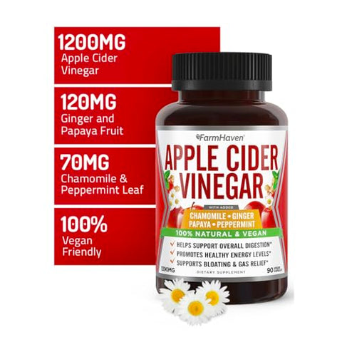 FarmHaven - Cápsulas de Vinagre de Maçã com Gengibre e Papaia – Benefícios para a Saúde – 100% Natural – Marca Apple