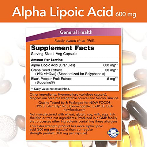 NOW Foods - Alpha Lipoic Acid 600 mg 120 vcaps – Potente Antioxidante para Saúde e Bem-Estar | Marca Alpha Lipoic Acid