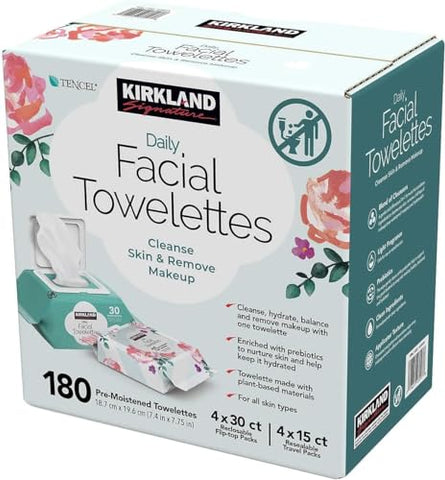 Kirkland Signature - Toalhetes Faciais Diários KIRKLAND Signature, 4,53 libras (180 unidades, 1 caixa) – Toalhetes Faciais de Qualidade Premium