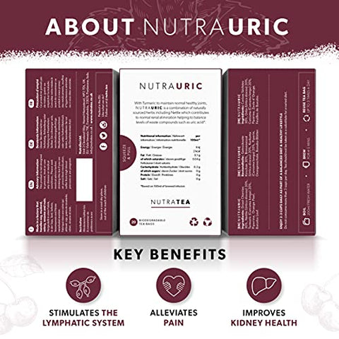 Nutra Tea - NUTRAURIC – Limpeza de Ácido Úrico e Suporte Renal – Chá de Limpeza Renal – Inclui Cereja, Urtiga – 100% Natural e Eficaz