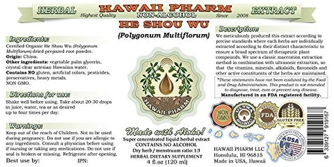He Shou Wu Extrato Líquido Sem Álcool, He Shou Wu, Fo Ti (Polygonum Multiflorum) Raiz Preparada Glicerito Hawaii Pharm Suplemento Herbal Natural 120 ml