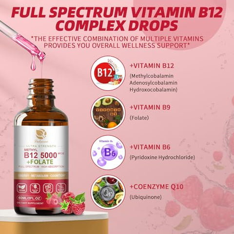 Lukaree - Vegan B12 Líquido – Gotas Sublinguais de Vitamina B12 – 5000 mcg Methylcobalamin, 3000 mcg Adenosyl – 30 ml