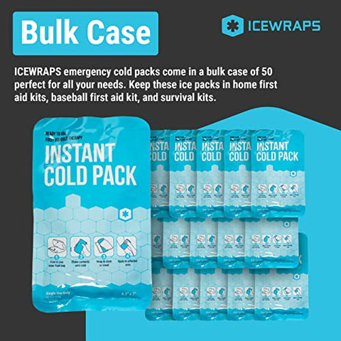 4×7 Pacote de Gelo Instantâneo – Caixa com 50 Unidades | Compressa Fria Instantânea para Emergências | Pacotes de Gelo Descartáveis para Lesões | Pacotes de Gelo Quebráveis para Primeiros Socorros - ICEWRAPS
