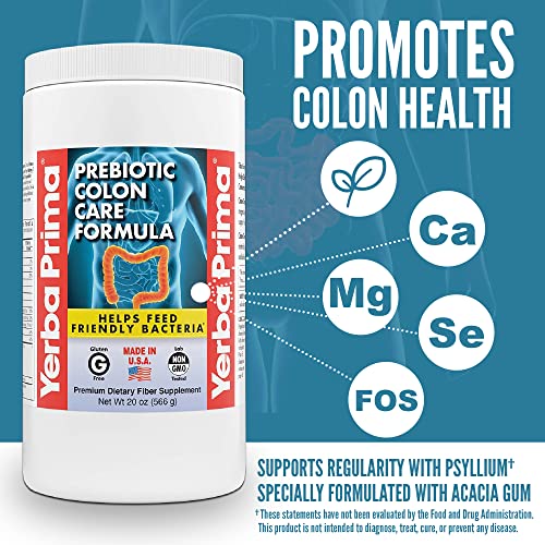 Fórmula de Cuidado do Cólon Prebiótico, 20 oz Pó com FOS – Fibra Natural de Psyllium, Magnésio, Selênio – Não-OGM, Sem Glúten, Suplemento Diário Vegano – para Homens - Yerba Prima