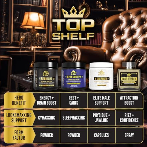Join Top Shelf Grind - Alpha Grind – Café de Maca Instantâneo para Homens Energia Natural Cérebro Nootrópico para Clareza Eterna, Foco | Crescimento Muscular Magro