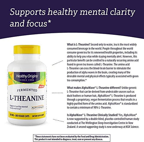 L-Theanine (AlphaWave) 100 mg – Suporte ao Estresse – Favorece o Foco Saudável - Healthy Origins