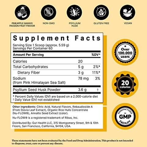 ColonBroom - Psyllium Husk Powder com Stevia (Frutas Tropicais) – Limpeza do Cólon para Alívio do Inchaço |