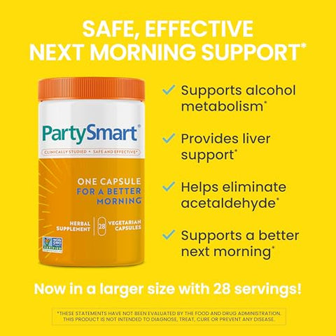 PartySmart: Cápsula para uma Manhã Melhor, Suporte ao Fígado à Base de Plantas para uma Manhã Após Beber, Estudo Clínico, Verificado pelo Projeto Não-OGM, 28 Cápsulas - Himalaya
