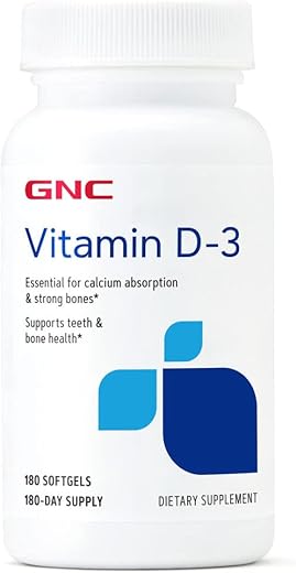 Vitamina D-3-50 mcg – 180 Softgels (180 Porções) – Comprimidos de Vitamina D-3 de alta potência para uma saúde ótima - GNC