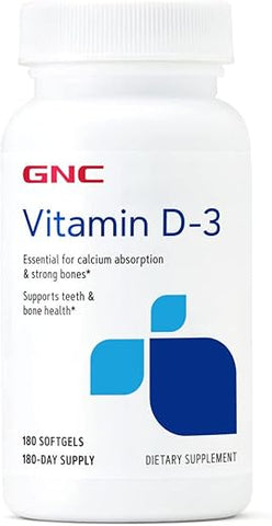 Vitamina D-3-50 mcg – 180 Softgels (180 Porções) – Comprimidos de Vitamina D-3 de alta potência para uma saúde ótima - GNC