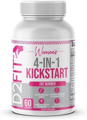 por Jessica Bass) Suplemento Termogênico 4 em 1 para Mulheres, Suporte ao Metabolismo e Apetite com Extrato de Chá Verde – D2Fit (por Jessica Bass) 4 em 1 Kickstart, Extrato de Chá Verde, Suporte ao Metabolismo e Apetite - D2Fit
