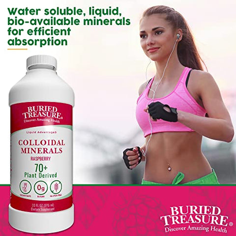 Complexo Mineral Fulvic Buried Treasure – 32oz, Sabor Natural de Framboesa com mais de 70 Minerais Derivados de Plantas, Reposição de Eletrólitos Não-OGM, Vegetariano, Essencial Diário e